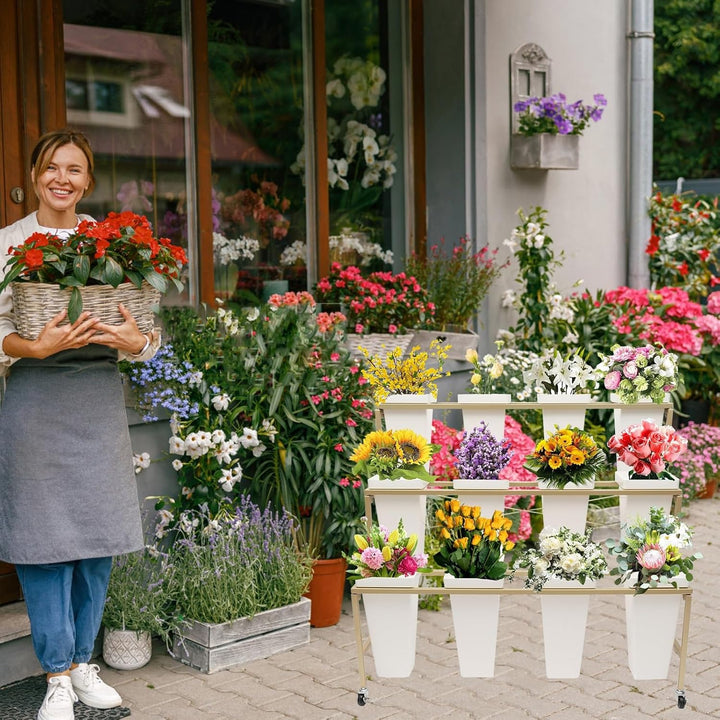 KEPMOGOH Blumenständer Aus Metall, Mit Rädern, Standregal Pflanzständer, Blumenregal-Anzeigen-Regal