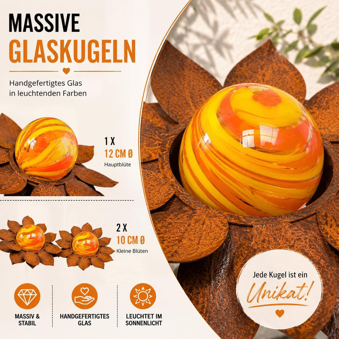 Terma Rost 3D Sonnenblume XXL Gartendeko rost Gartenfigur gross Metallfigur Garten Blumenstecker Dek