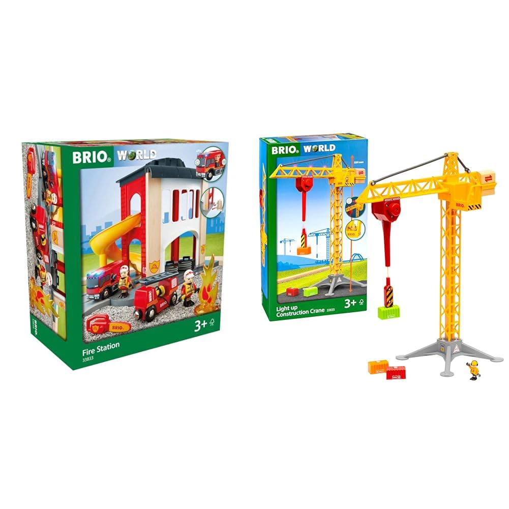 BRIO World 33833 Grosse Feuerwehr Station - Feuerwache mit Feuerwehr-Einsatzfahrzeug & World 33835 G