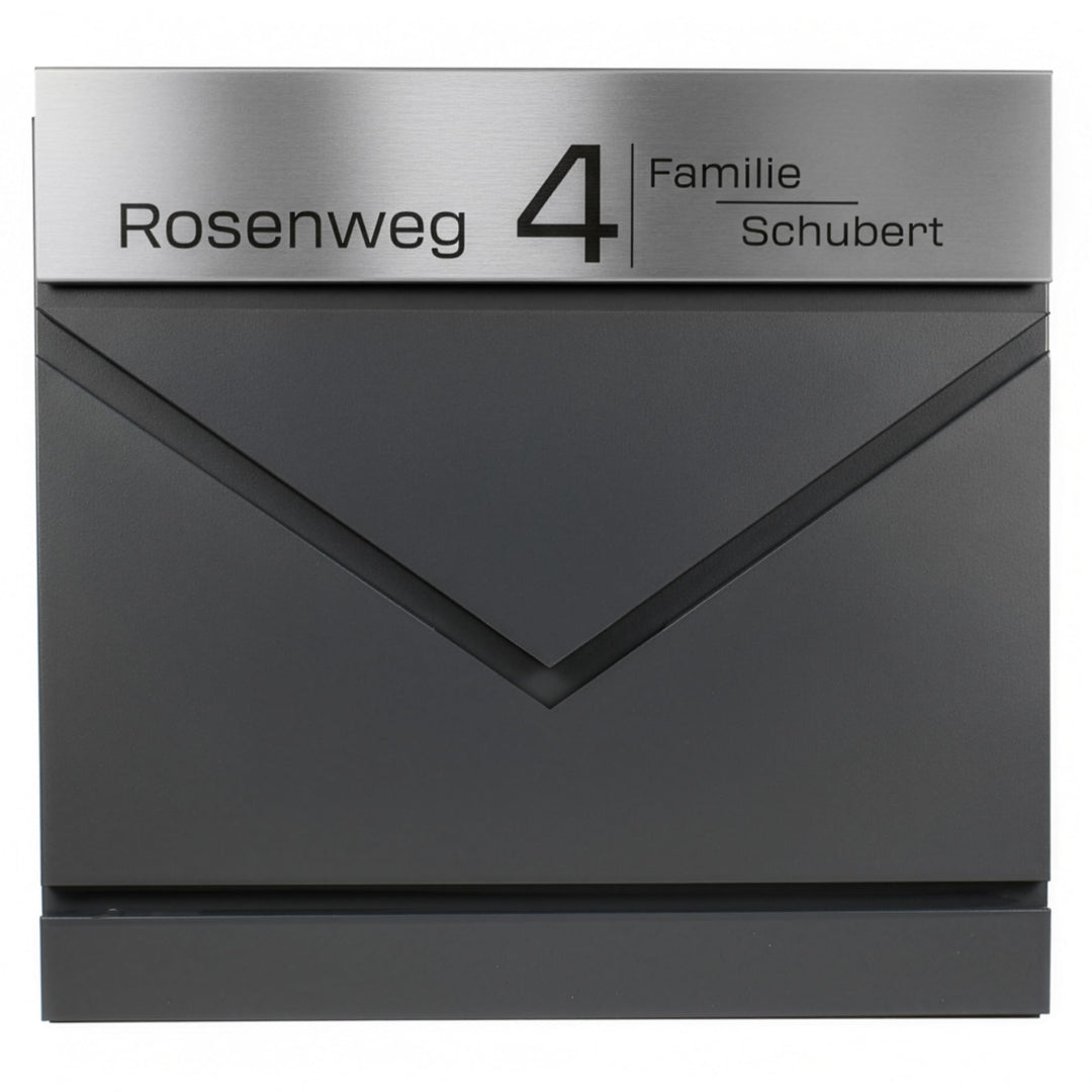 Grafner Premium Briefkasten personalisiert, RAL7016 mit Zeitungsfach und 2 Schlüssel, moderner Postk
