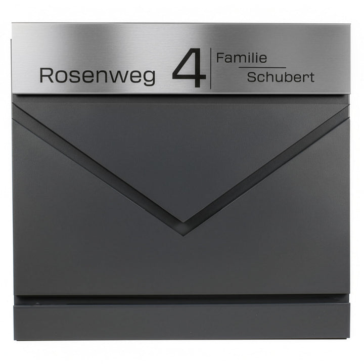 Grafner Premium Briefkasten personalisiert, RAL7016 mit Zeitungsfach und 2 Schlüssel, moderner Postk