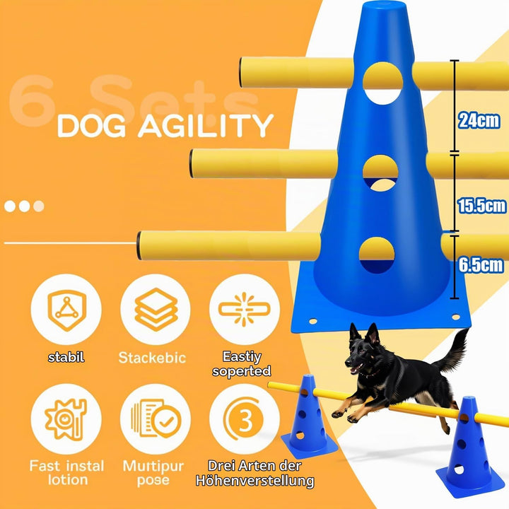 6er Sports Steckhürdenset Cavaletti Agility Set Hunde Hürden Steckhürdenset 12 Kegel 32cm + 6 Stange