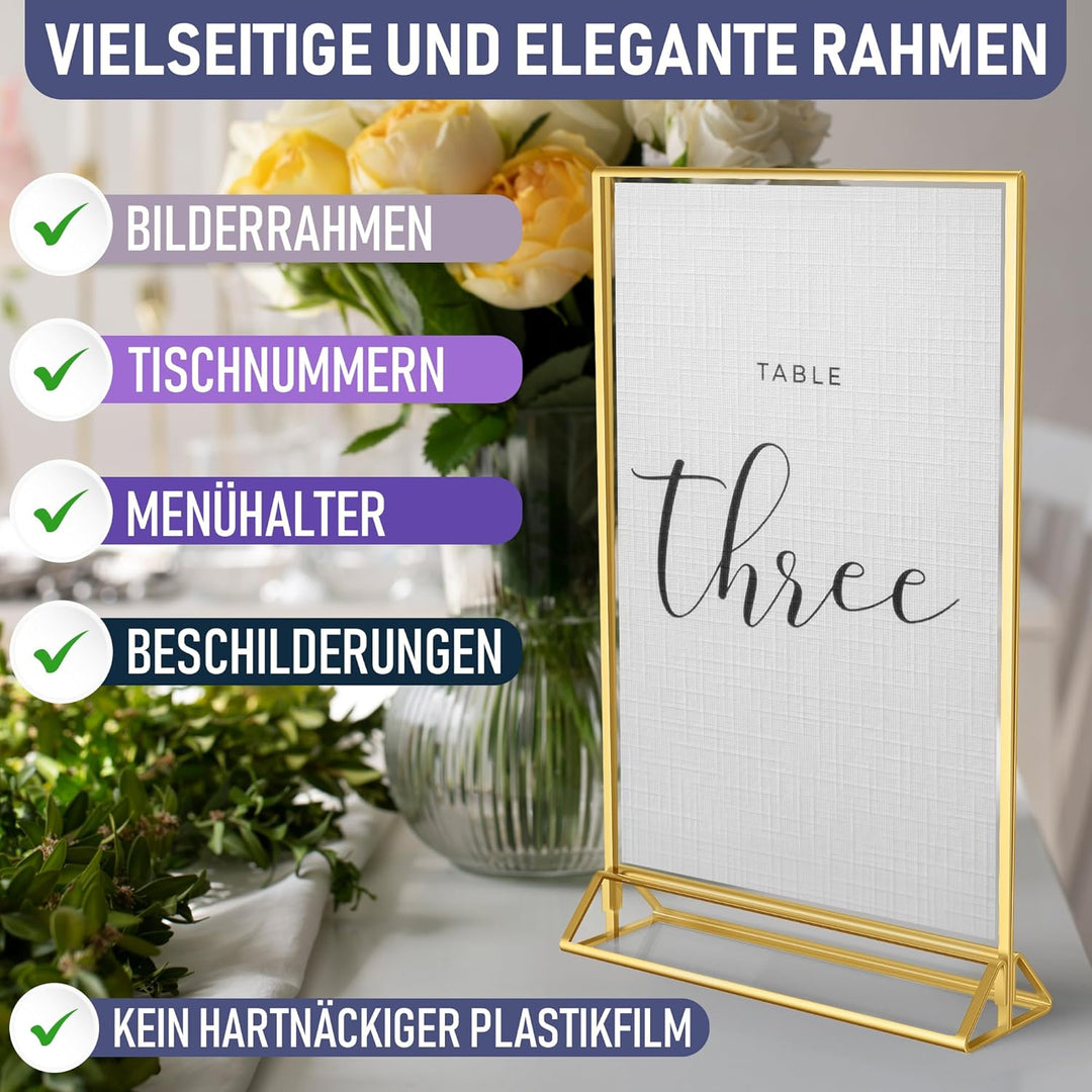 Goldener doppelseitiger Bilderrahmen - 6er-Pack - A4 Acryl Gold Tischkartenhalter, Aufsteller im Sta