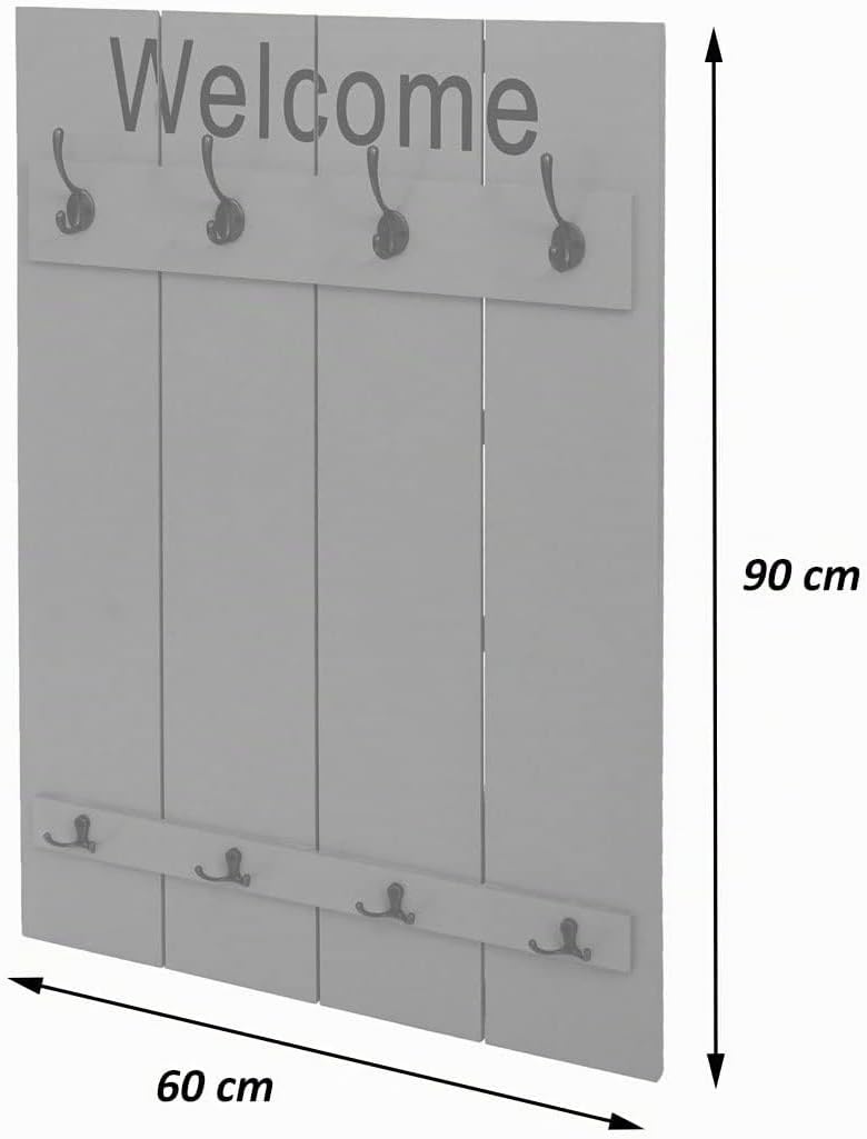 Mendler Wandgarderobe HWC-C89AM Welcome, Garderobe Garderobenpaneel, Shabby-Look Vintage, 91x60cm -