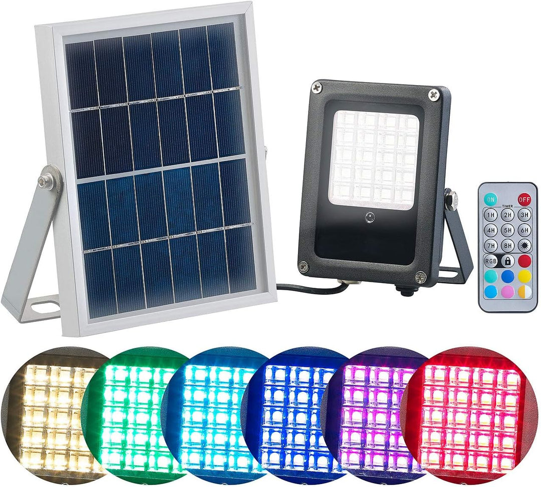Luminea Solar Strahler RGB: Solar-LED-Fluter für aussen, RGBW, 10 Watt, mit Fernbedienung & Timer (S