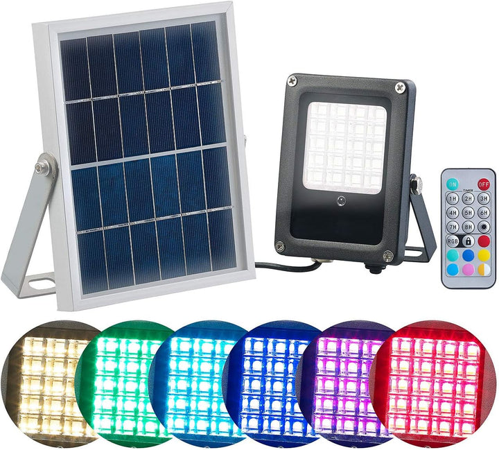 Luminea Solar Strahler RGB: Solar-LED-Fluter für aussen, RGBW, 10 Watt, mit Fernbedienung & Timer (S