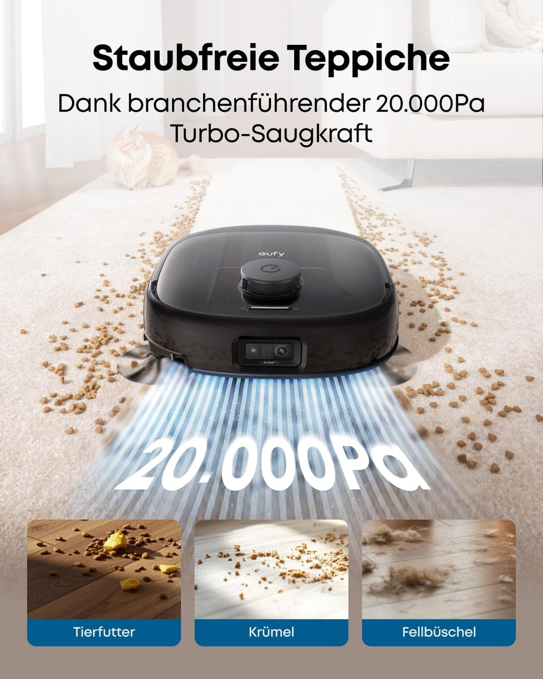 eufy Omni E25 HydroJet Saugroboter mit Wischfunktion, 20.000Pa Turbo-Saugkraft, DuroSpiral Entwirrbü