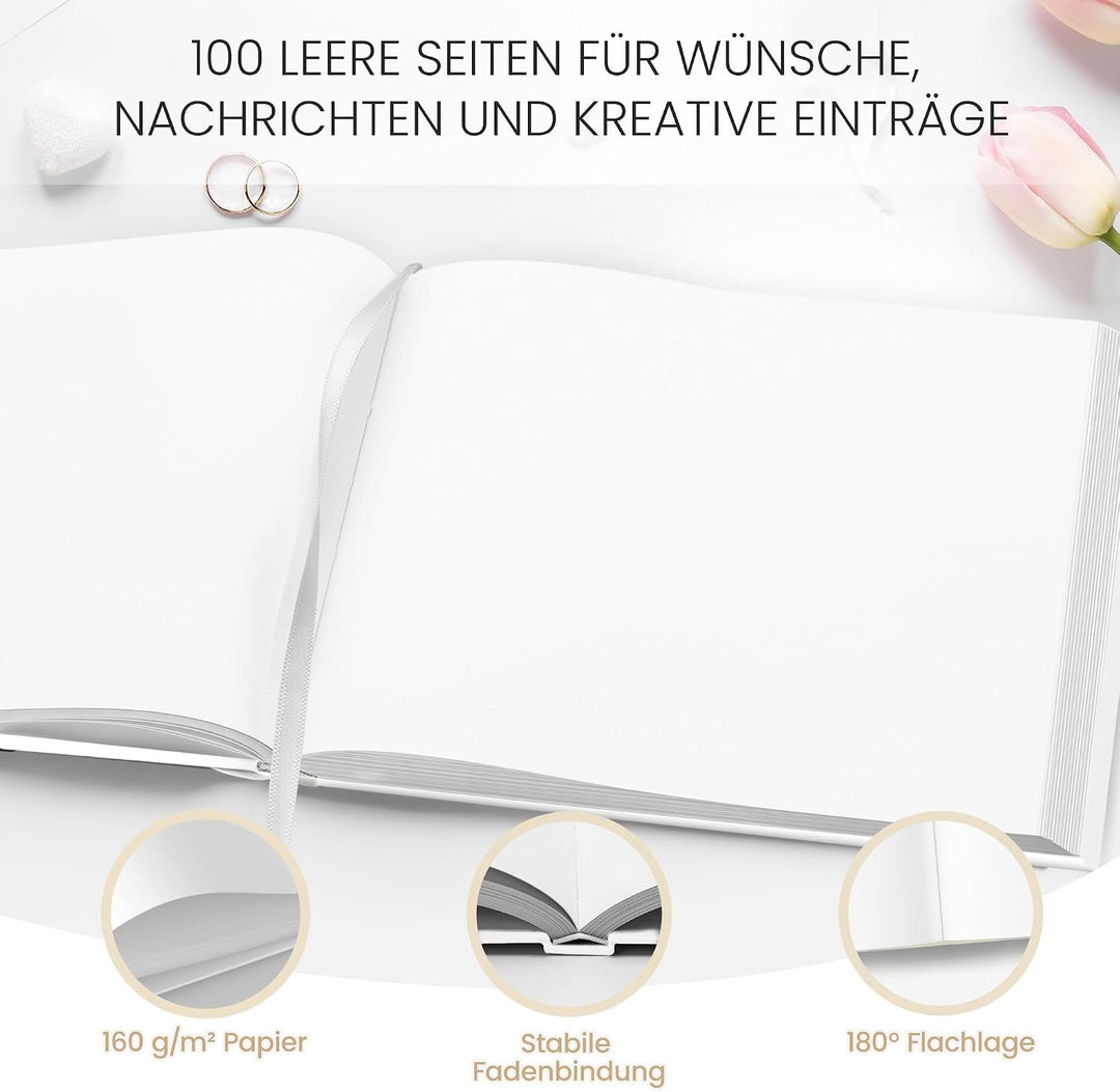 Hyggartn Gästebuch Hochzeit mit Stickern – Weisses Blanko Gästebuch 100 Seiten, Hochzeitsgästebuch &