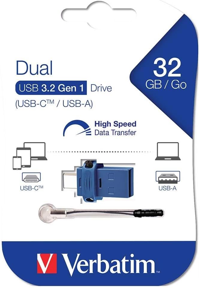 VERBATIM Store 'n' Go Dual USB-Stick I USB 3.2 Gen 1 & USB-C I 32GB I 2 in 1 Speicherstick I USB-C/U