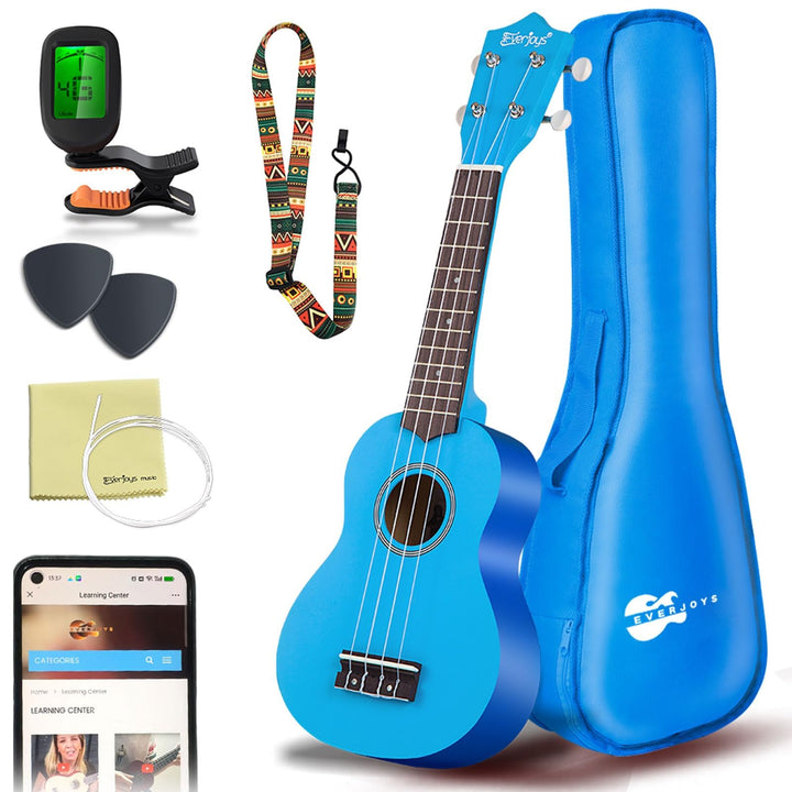 Everjoys Sopran Ukulele Set für Kinder und Erwachsene 21 Zoll Ukulele Starter Kit mit Tasche, Tuner,