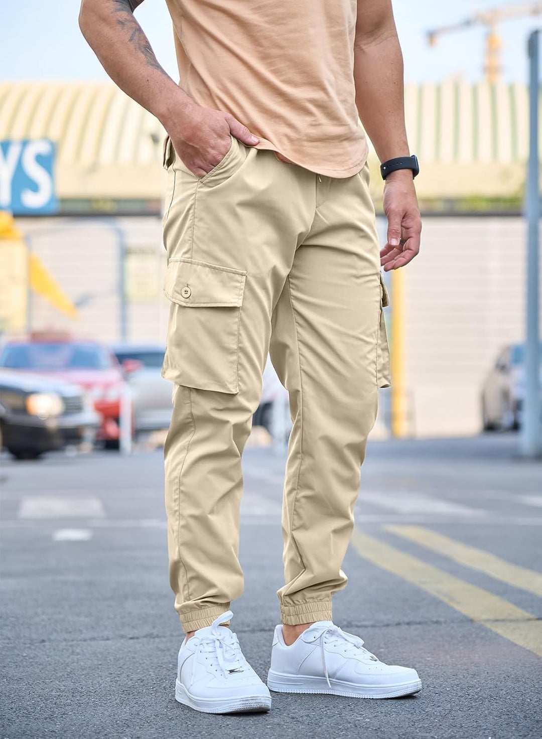 Elegancity Cargohose Herren Lang Casual Jogginghose Stretch Chino Hose Regular Fit Cargo Hose Elasti