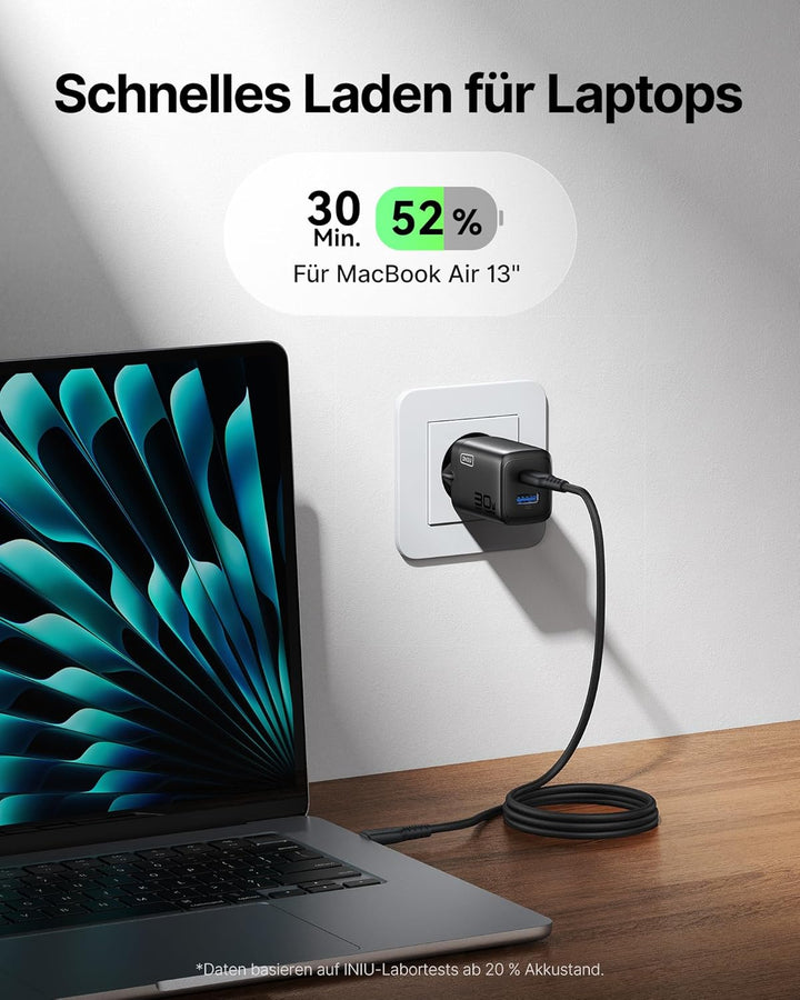 INIU 30W USB C Ladegerät, 2-Pack [USBC + USBA] Schnellladegerät mit Kabel & INIU Power Bank, 22.5W F