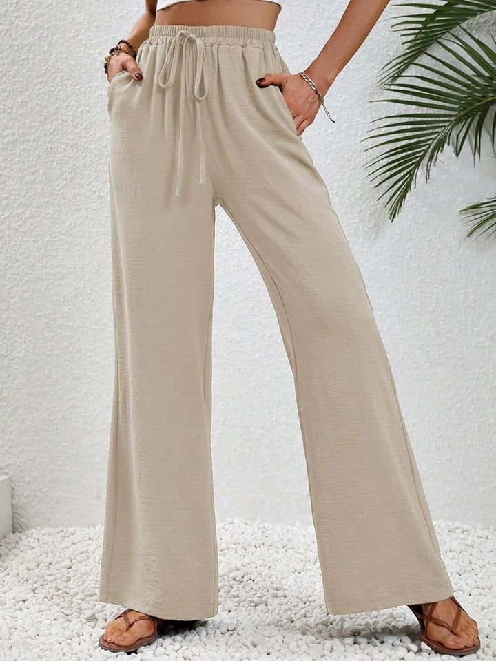 Damen Hosen Lang Sommerhose Leichte Hohe Taille Freizeithose Beige S, Beige S