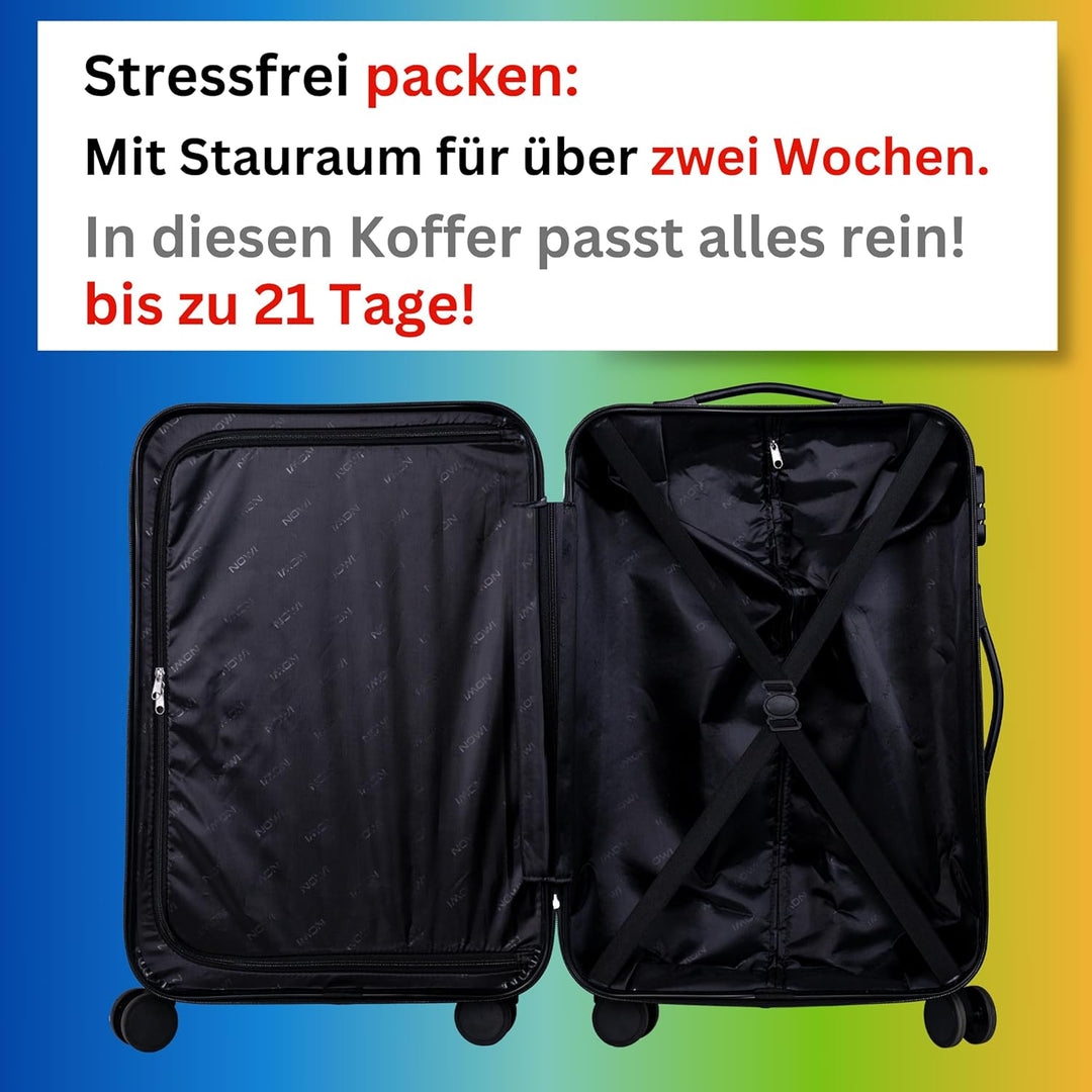 NOWI Hartschalenkoffer XL Gross – 102L Volumen – 8 Rollen 360° drehbar – Leichter ABS Koffer mit Zah