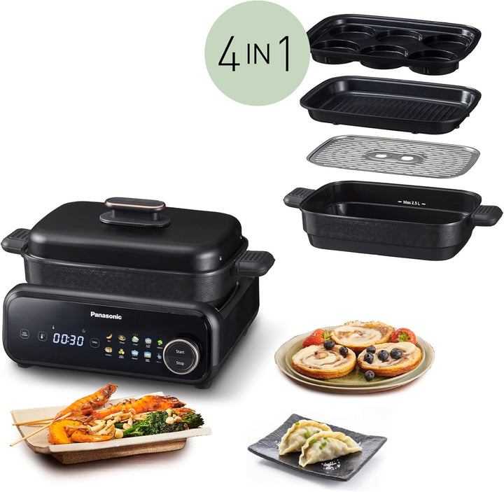 Panasonic NF-GM400KXE 4-in-1 Elektro-Multikocher, Elektro Tischgrill, Braten, Slow Cook, BBQ, Dämpfe