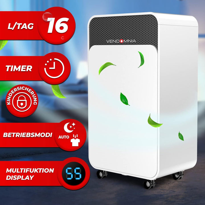 Luftentfeuchter - 16L/Tag, 2L Behälter 30 m² elektrisch Digitalanzeige Timer Wäschetrocknung Auto-Mo