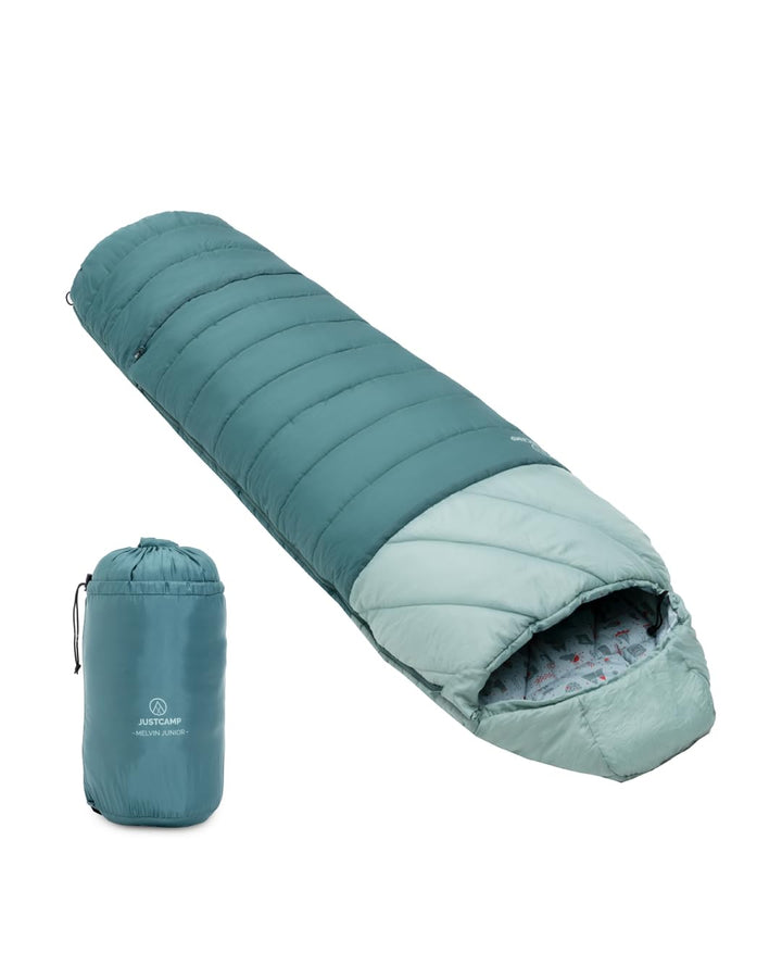 Justcamp Melvin Junior Kinderschlafsack Jungs &amp; Mädchen (100-150 cm Körpergrösse), Outdoor Schlafsac
