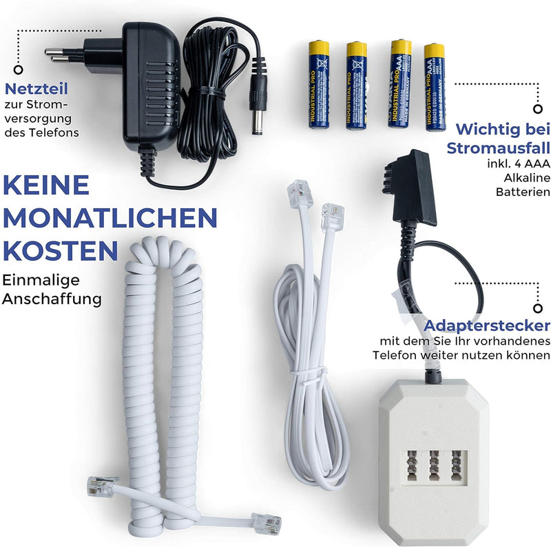 Maxcom KXTSOS: Seniorentelefon mit Funk-Notruf-Sender, schnurgebundenes Festnetztelefon mit Zwei Arm