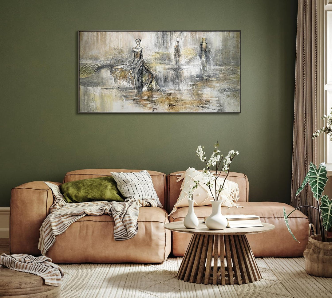 YS-Art Abstrakt Acryl Gemälde auf Leinwand handgemalt Modenschau Wandbilder Wohnzimmer moderne grau