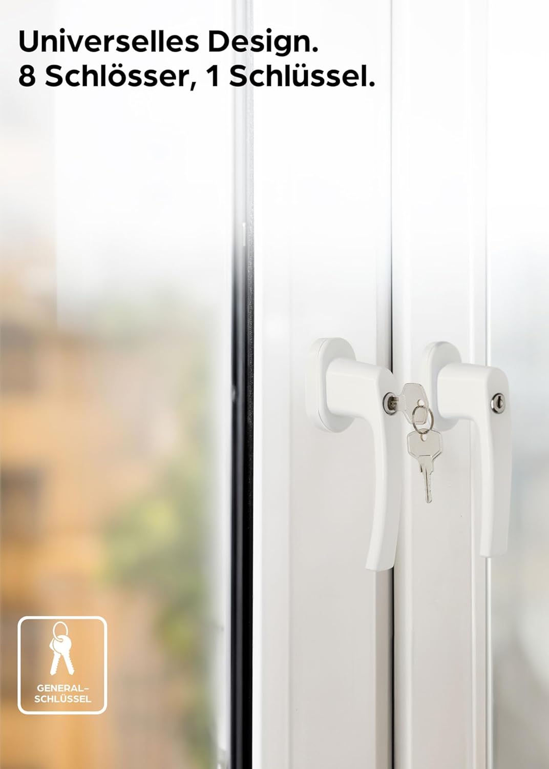 8 Abschliessbare Fenstergriffe Weiss - Kindersicher - Einfache Montage - Mit 16 universalen Schlüsse
