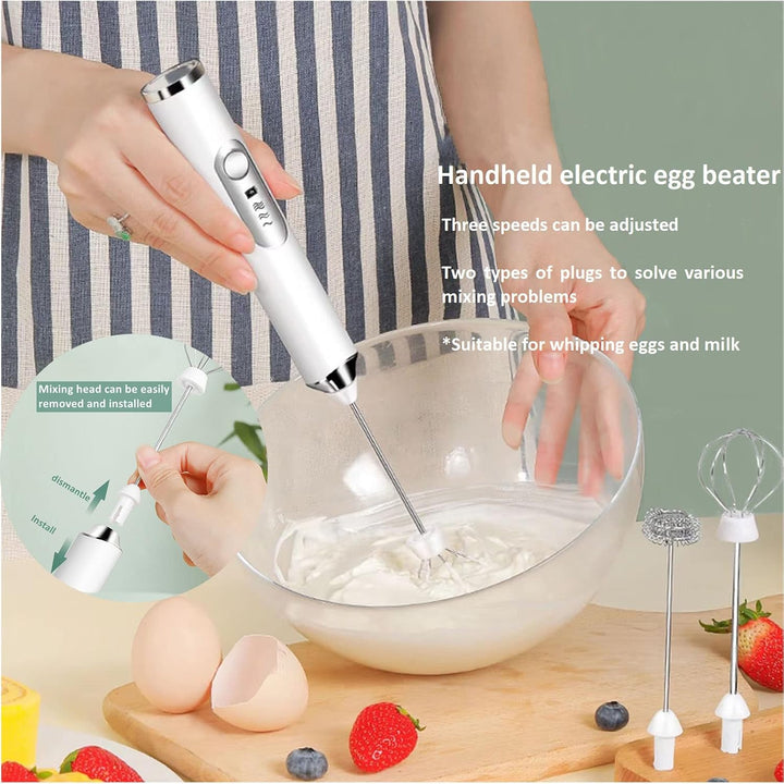 Handheld Elektrischer Milchaufschäumer, 3 Gang Wiederaufladbarer Aufschäumer Schneebesen mit 2 Schne