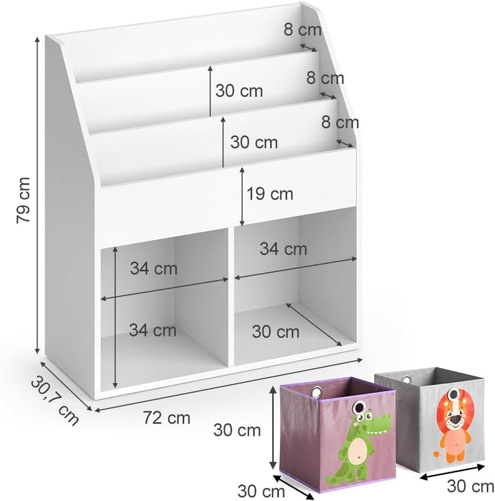Vicco Kinderregal Luigi, Weiss, 72 x 79 cm mit 2 Faltboxen Opt.3 Weiss 72x79 mit Faltboxen Löwe/Krok