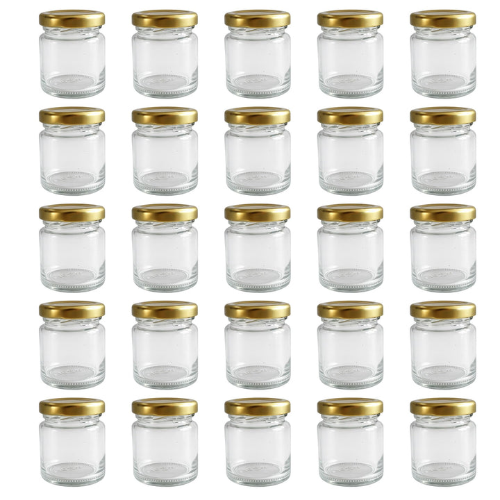 Vitrea 25x Mini Marmeladengläser 50 ml - mit Deckel Gold TO 43 - kleine Einmachgläser zum befüllen m