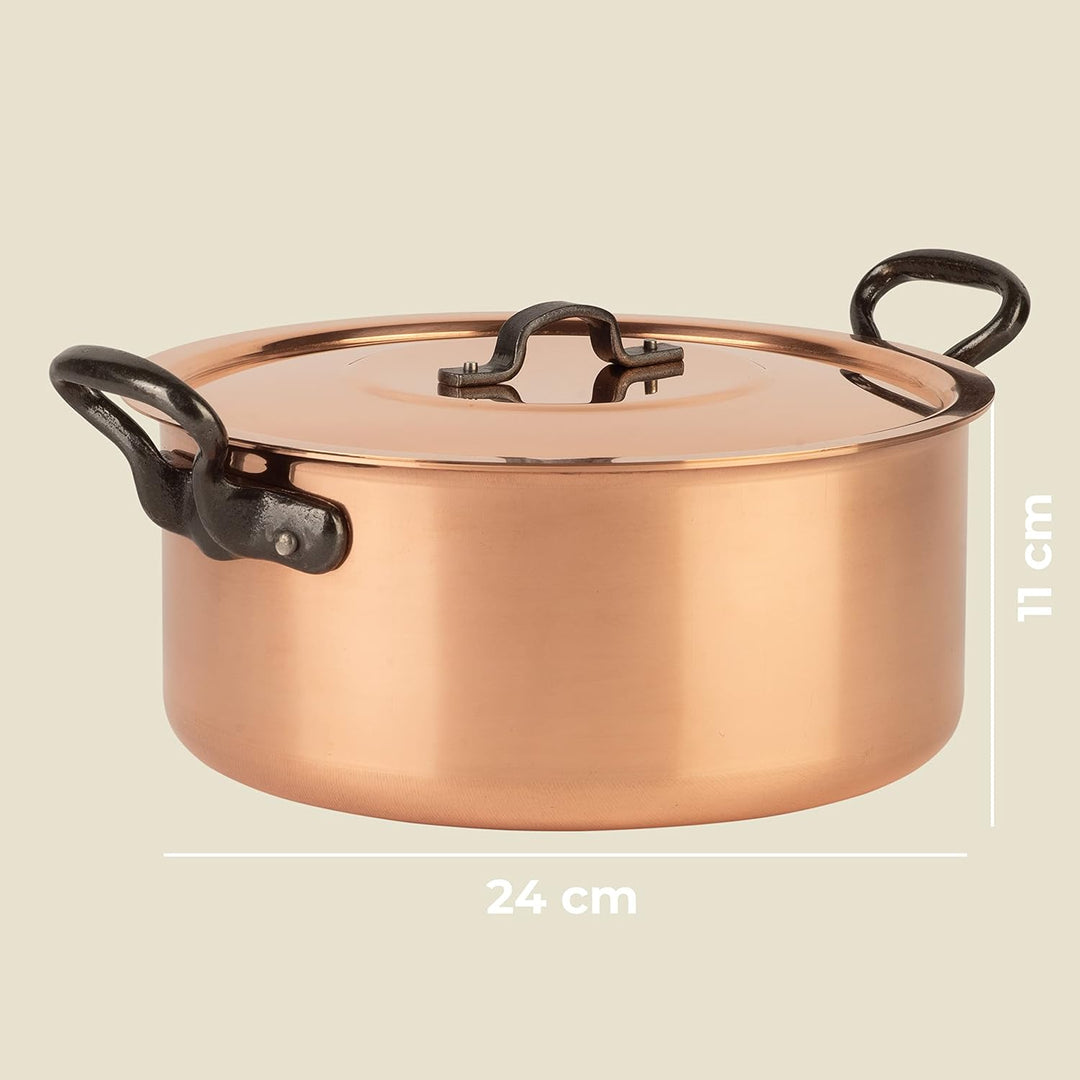 Cuisine Romefort | Kupfertopf verzinnt mit Gusseisengriff und Deckel Ø 24 cm | traditioneller Schmor