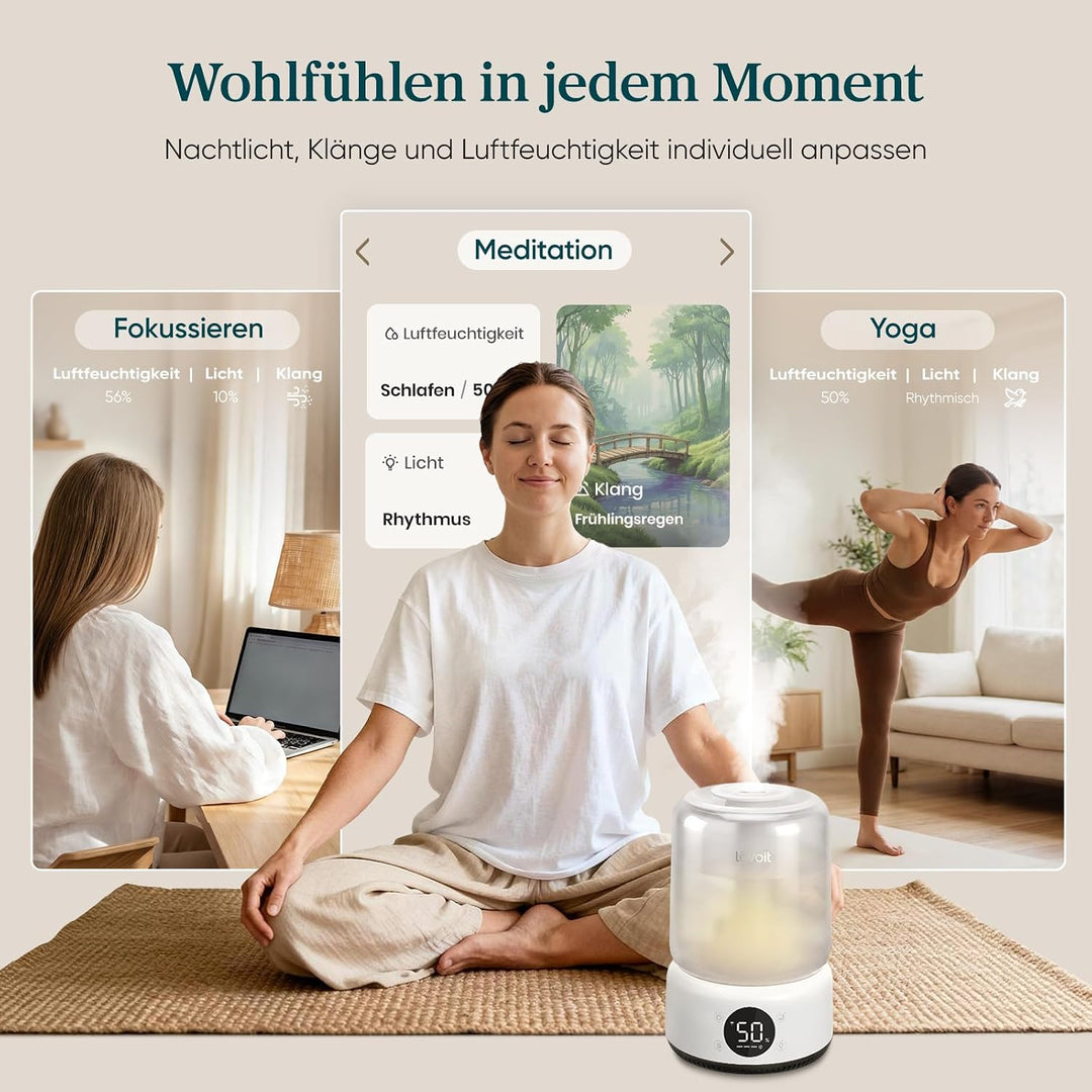 Levoit Smart Luftbefeuchter Schlafzimmer, 4,2 L Top-Fill, Kühler Nebel | leicht zu reinigen, 21 dB H