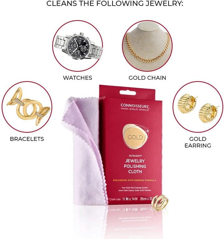 Connoisseurs Schmuck Poliertuch – Gold, Silber – 2 Baumwolltücher – Trocknen, verhindern Anlaufen –