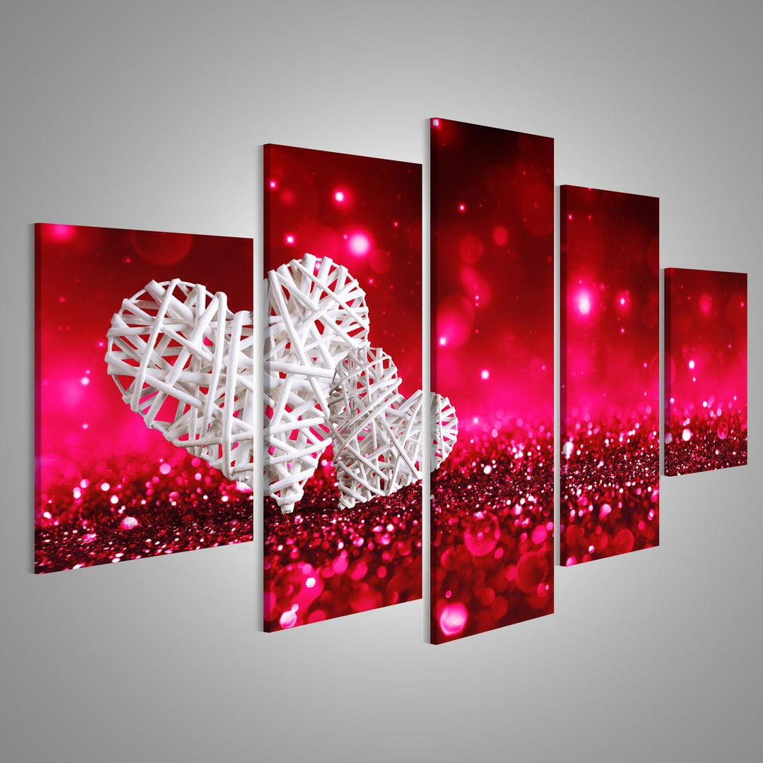 islandburner, Bild auf Leinwand Zwei Weidenherzen auf rotem, funkelndem Glitzer Wandbild Poster Lein