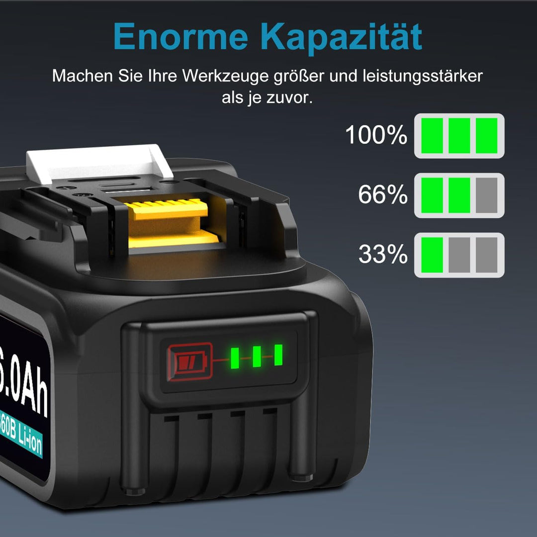 2X6.0Ah Ersatzakku für Makita LXT - Kompatibel mit Makita 18V Geräten &amp; Ladegeräten - Lithium-Ionen