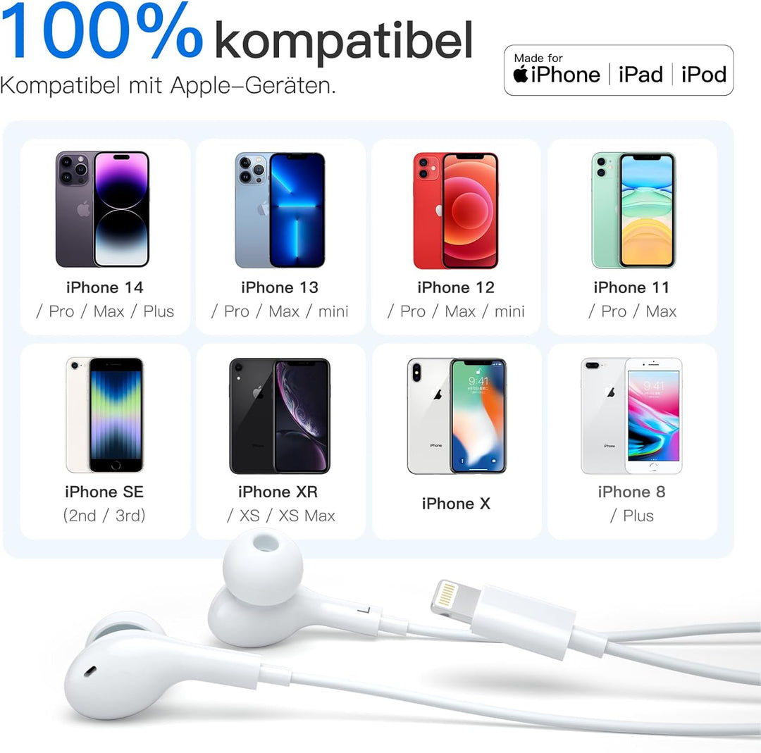iPhone Kopfhörer mit Kabel - Lightning Kopfhörer mit Kabel In Ear Kopfhörer Lighting Anschluss Mikro