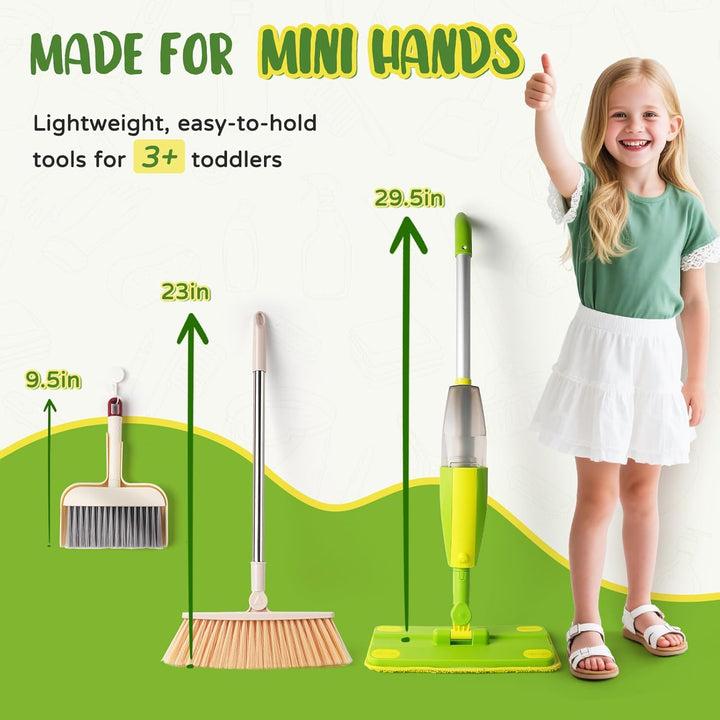 Kinder Montessori Putzset - Kindersprühwischer + Kinderbesen für Echter die Bodenreinigung | Spielze