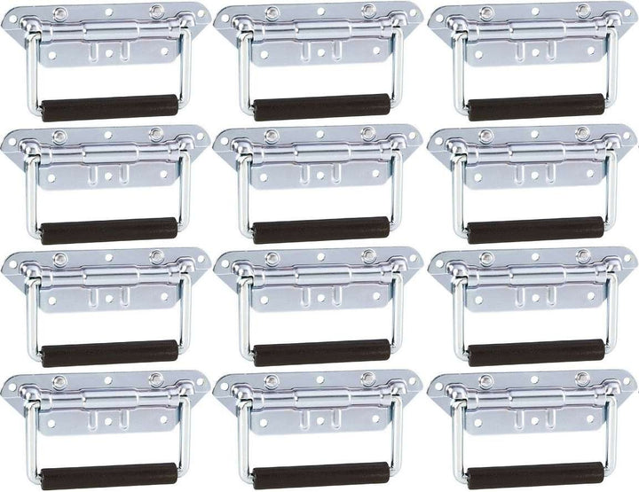 Adam Hall Hardware 34482 M12 AH - 12er Set Klappgriff/Kistengriff gefedert silber 6-Loch