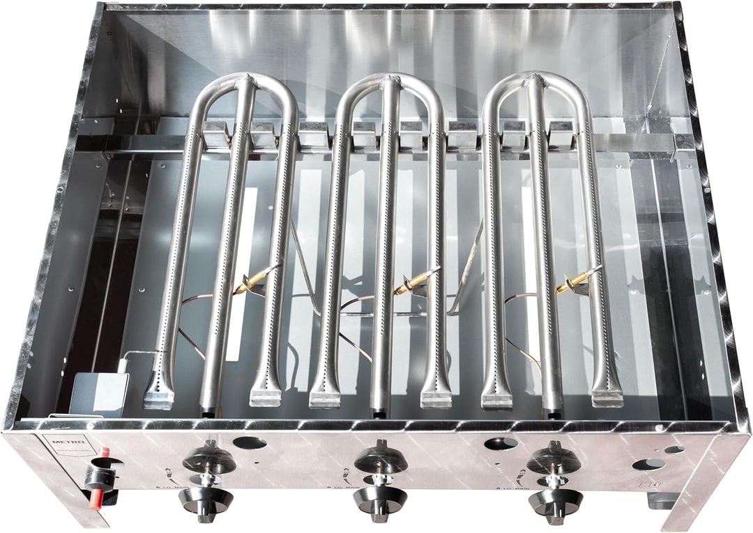 METRO Professional Gasbräter 3-Brenner, Aluminium/Edelstahl, 10.5 kW, Piezozündung, Bedienfeld, silb