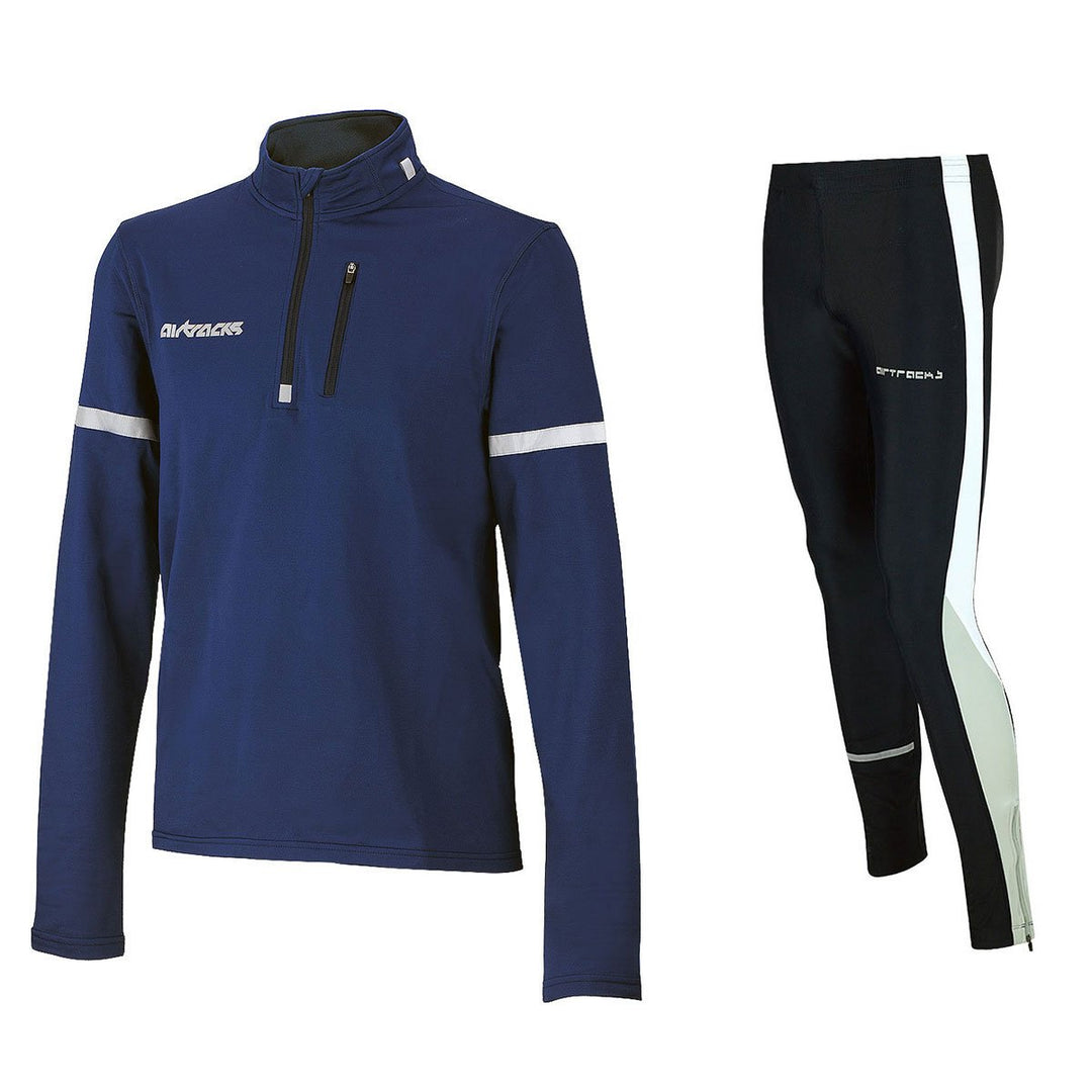 Airtracks Herren Winter Funktions Laufset - Thermo Laufhose Lang + Thermo Laufshirt Langarm Pro - Wa