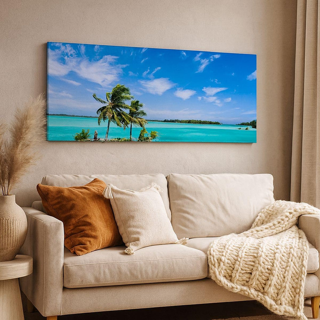 Wandbilder Dekoration Wohnzimmer Tahiti Insel Bora entspannend Panorama Bilder auf Leinwand 120x50cm