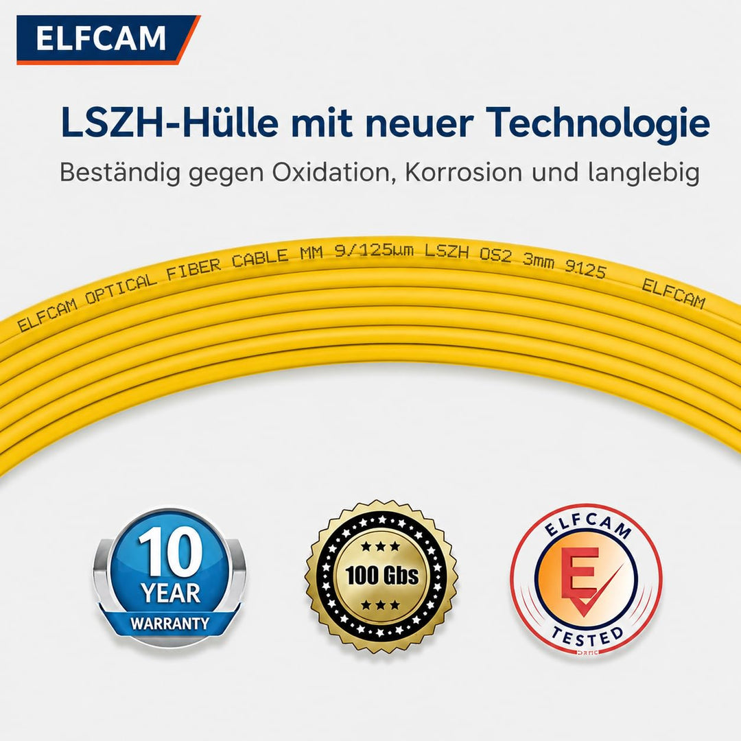 Elfcam® - 100m Glasfaserkabel LC/APC auf LC/APC Simplex Singlemode 9/125µm LSZH, FTTH LWL Patchkabel