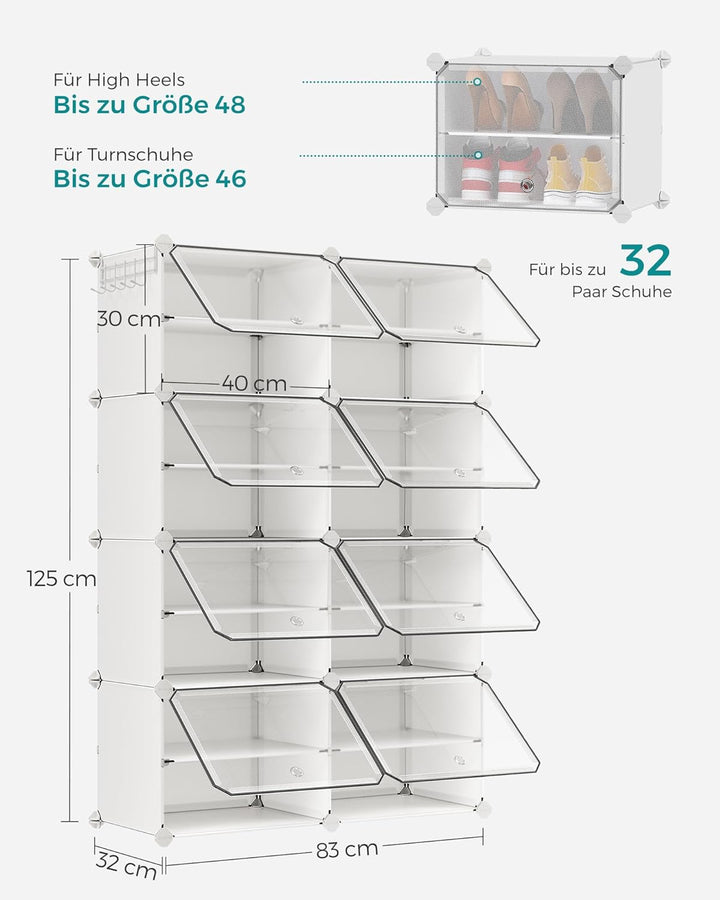 SONGMICS Schuhregal, Schuhschrank, für Garderobe und Eingangsbereich, anpassbar, 8 Fächer, für bis z