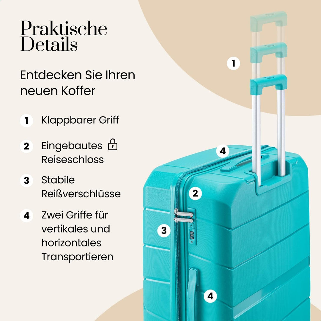 Urban Adventurer Reisekoffer 79L – Grün – Trolley mittelgross Hartschale mit Zahlenschloss & 4 Rolle