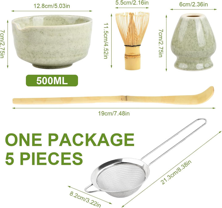5 in 1 Matcha Set Japanisches Matcha Tee Set mit Matcha Besen, Matcha Schale mit Ausgiesser, Matcha