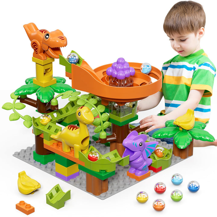 Murmelbahn Bausteine Dinosaurier Spielzeuge, Kinder STEM Spielzeug Dino Kugelbahn Set ab 3 4 5 6 Jah