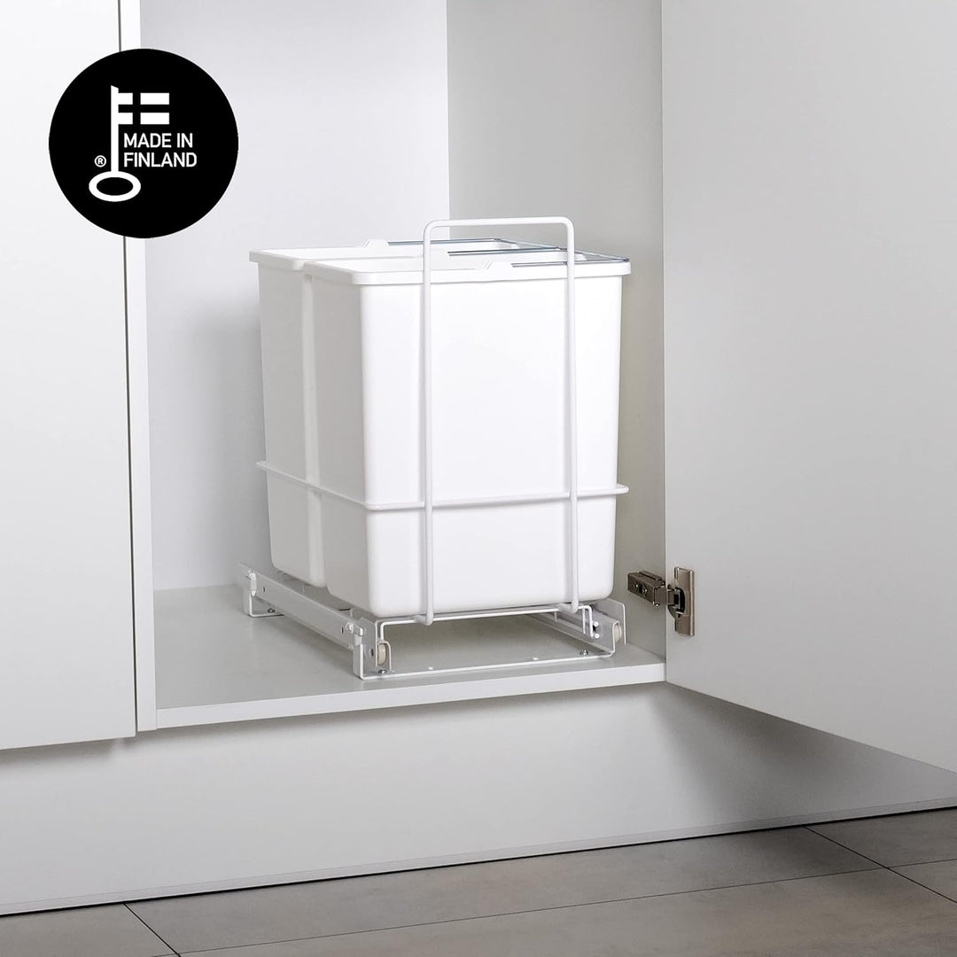 LM 62/2 Einbau Mülleimer ausziehbar mit 2x10L Abfalleimer Korbauszug Weiss 25,8x41,4x39,5 cm - Duo M