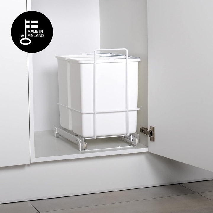 LM 62/2 Einbau Mülleimer ausziehbar mit 2x10L Abfalleimer Korbauszug Weiss 25,8x41,4x39,5 cm - Duo M