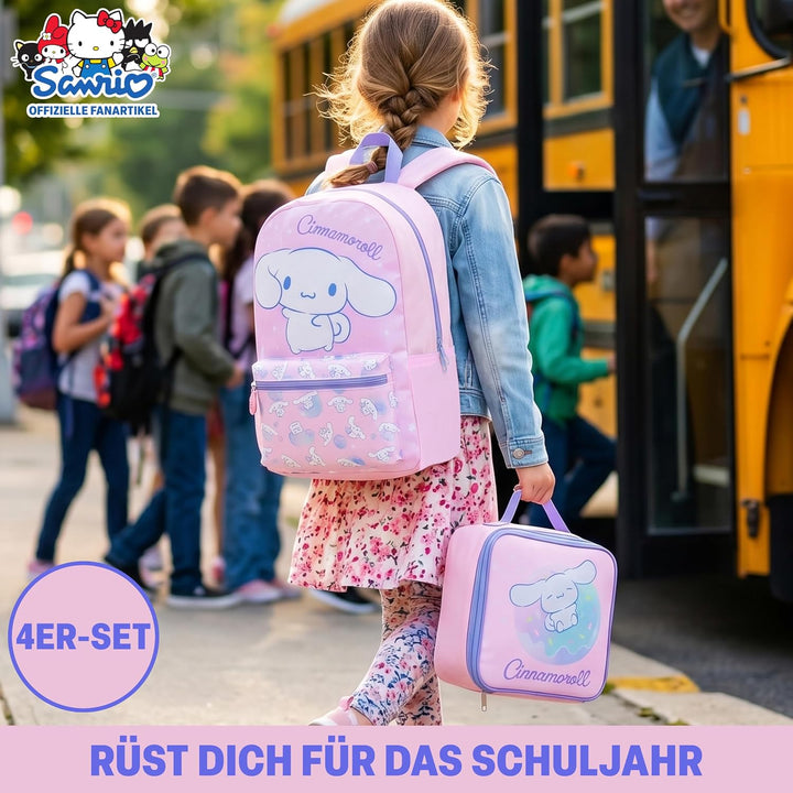 Get Trend Hello Kitty Cinnamoroll Rucksack Kinder 4 TLG. Kinderrucksack, Trinkflasche 500ml, Federmä
