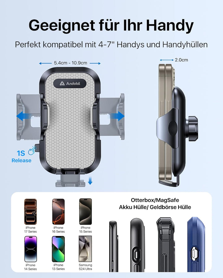 andobil Handyhalterung Auto [2026 Neueste Saugnapf] 3 in 1 Saugnapf & Lüftung Halter Universale KFZ