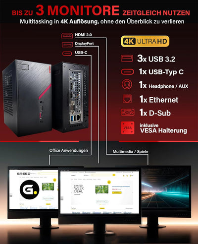 Greed® Nano Pro - High End Mini PC mit AMD Ryzen 7 5700G - Silent Multimedia Computer + Micro Deskto