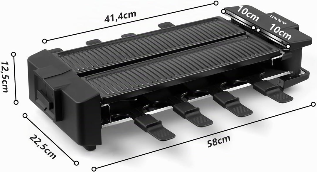 CUSIMAX Raclette Grill, Drehbarer Raclette mit 2 Separaten Grillplatten, 1400W Raclette für 8 Person