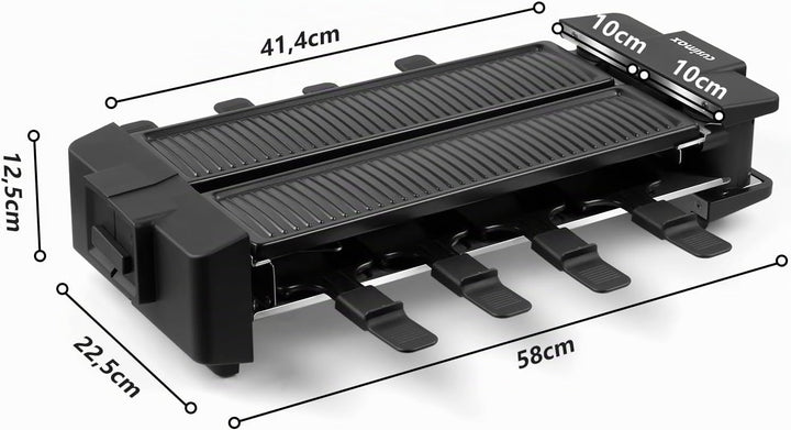 CUSIMAX Raclette Grill, Drehbarer Raclette mit 2 Separaten Grillplatten, 1400W Raclette für 8 Person